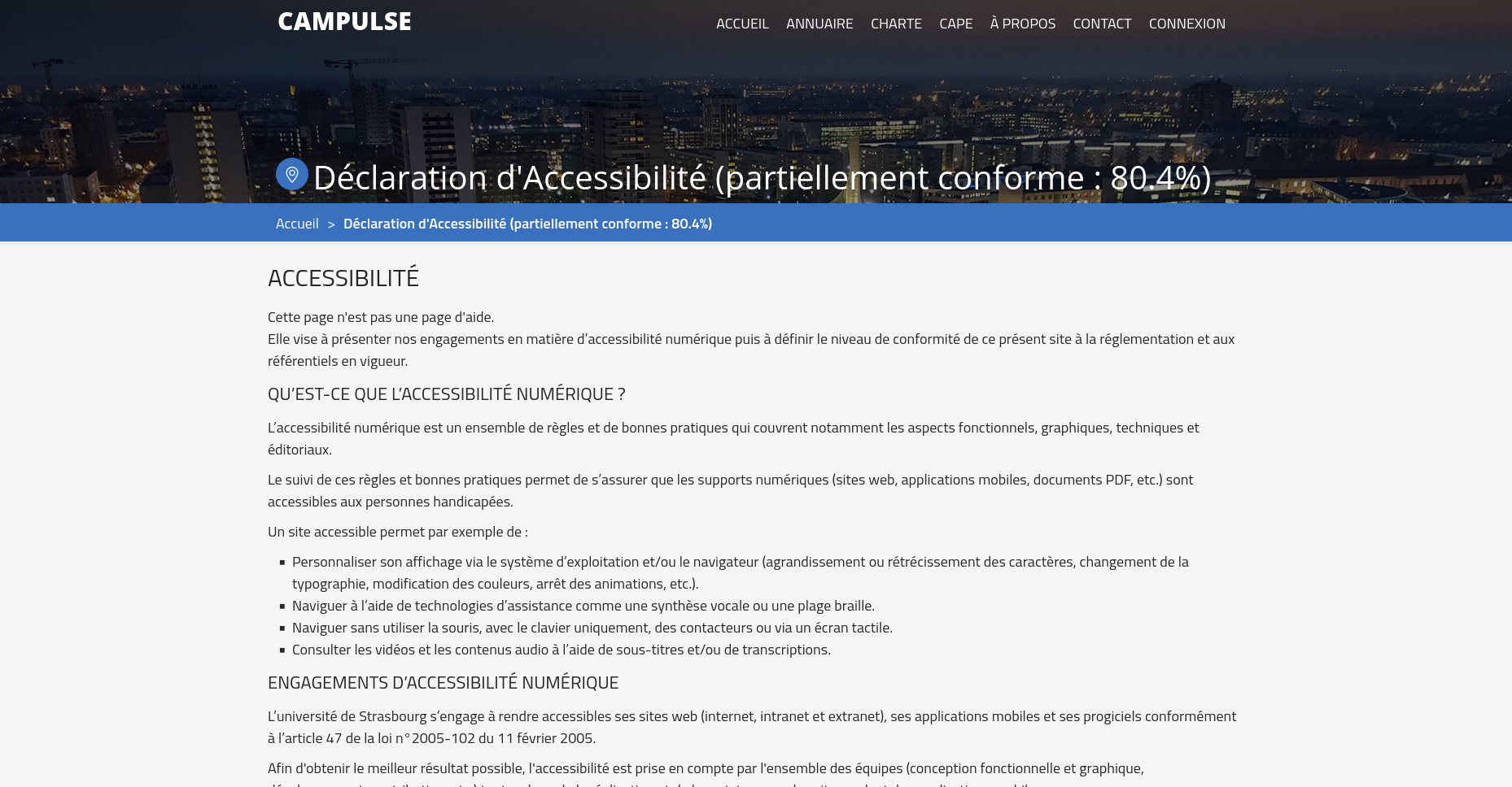 La déclaration d'accessibilité publiée sur le site